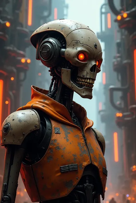 Create a character portrait of an old war droid from the star wars universe in the style of Netflixs Arcane, featuring a painterly aesthetic with visible brushstrokes, dramatic lighting, and intricate details. Use a bold color palette with strong contrasts...