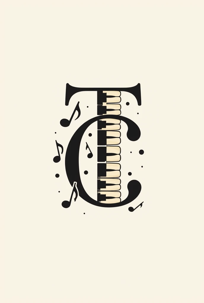 I need you to create a logo that includes piano keys , Notes and is based on the letters T and C
