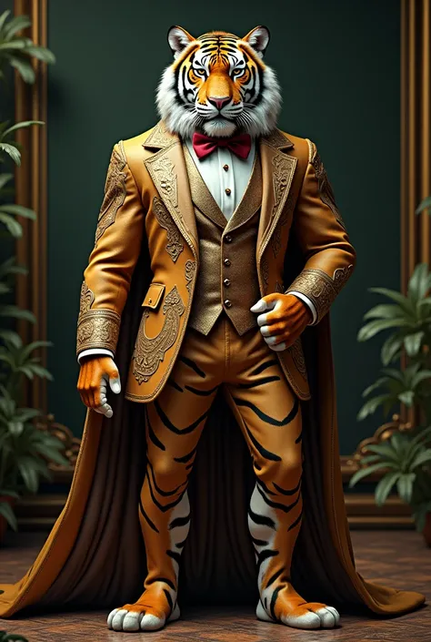 A tiger in a very stately and rich suit