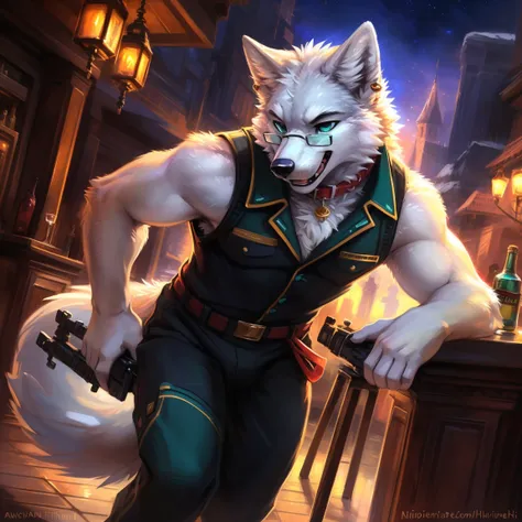 (author：Hioshiro and Kenket and Dimwitdog, Michael &amp; Inessa Garmash, ruanjia, pino daeni, Chunie), uploaded the e621, beautiful and ultra-detailed, lighting cinematic, seductor, (male anthro arctic wolf, fluffy fur, character focus:1.5), body fur, (thi...