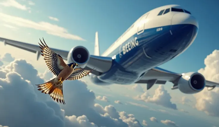 Imagine a peregrine falcon flying against a Boeing.