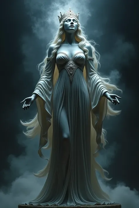 Make the statue of the goddess of the night nyx ,  detailing your face with a crown on your head.