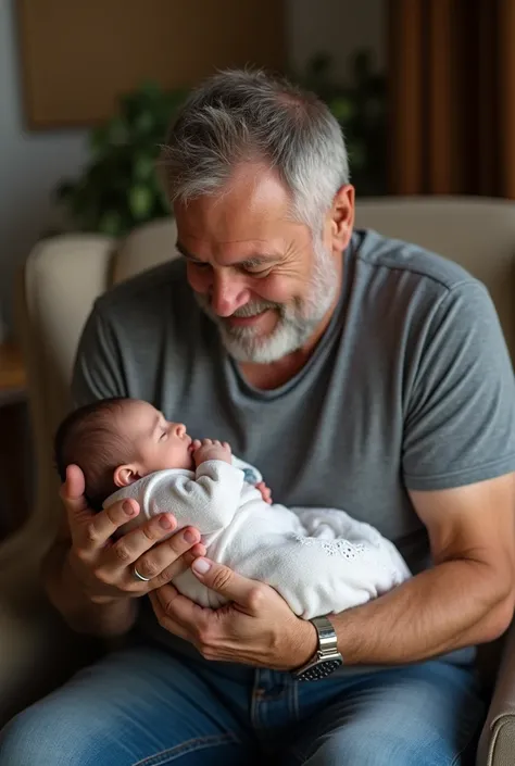 Photo of a man with a baby in his lap