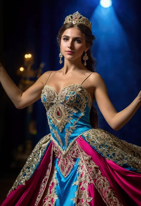 (Ultra 4K),A beautiful young girl,Queen of Argentina dressed in an opulent dance dress