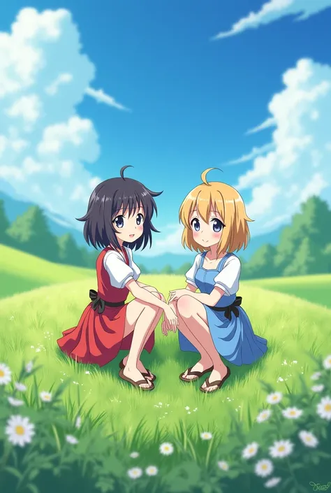 2 anime girls in a field