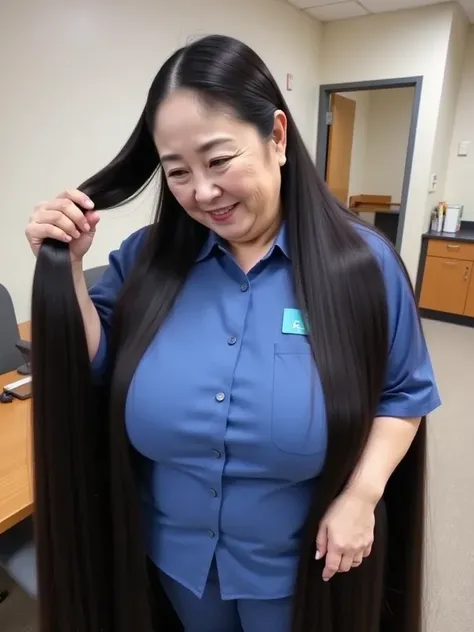 8k, top quality , masterpiece,  super high res,(masterpiece:1.6,  top quality ),  complicated details, Middle-aged woman in her 50s ,  Japanese ,  full body ,  On the head, ((Ridiculously long hair:1.5)),(( Jet Black Hair:1.5)), ((Forehead:1.5)), ((Extreme...