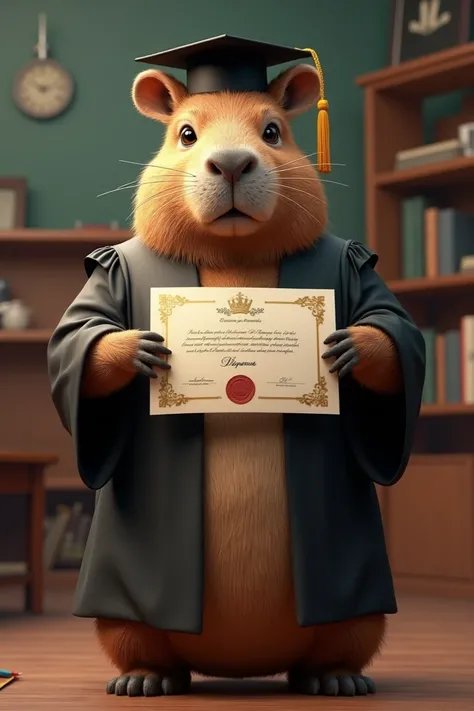 Capybara receiving a diploma