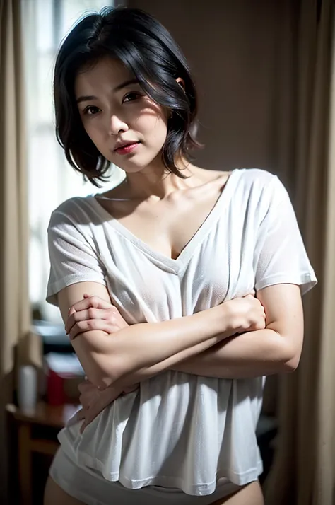 (( top quality)), ((masterpiece)), ( super real ,   Details),  in the middle of the night、 dramatic lighting 、 1 Japanese actress 、nsfw, ((American shot)), By a ultimate professional gravure photographer 、Leica 50mm f1.2, Very intelligent, gentle and elega...