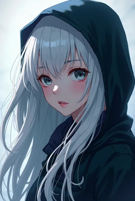 White hair girl in chainsawman wearing hoodie beautiful
