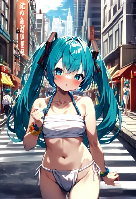 (hatsune miku:1.2), (yamakasa:1.4), (fundoshi:1.4), (cowboy shot:1.4), (downtown street, temple festival:1.4), 