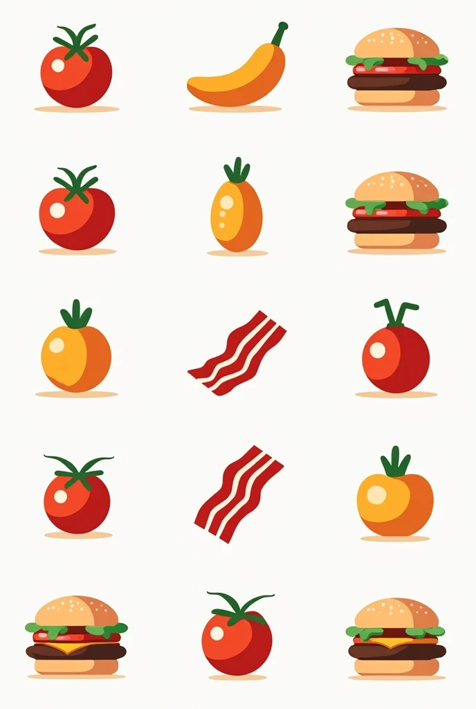 Create items like tomato , hamburger, bacon, New vectorart creative separate logos 