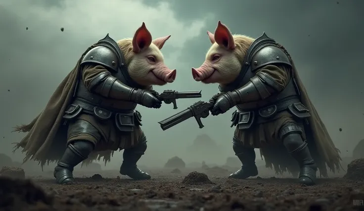 two pigs soldiers on a black field detailed image