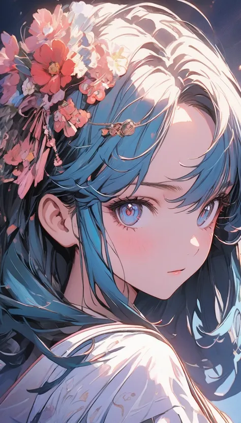   Realism Art Style Named {x}、Blue Hair Anime Girl, artwork in the style of Gwaiz,  Beautiful Anime Portraits , Gwaiz,  beautiful anime girl, beautiful  anime style,  Turquoise Haired Anime Girl ,  anime style. 8k, Bohemian Art Style ,  Beautiful Digital I...