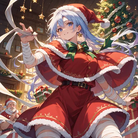 anime characters during christmas celebrating christmas dressed as santa claus and mummy claus