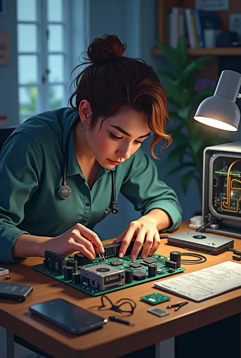 Give me a picture of M .the.D.the.k.  sitting assembling a computer 