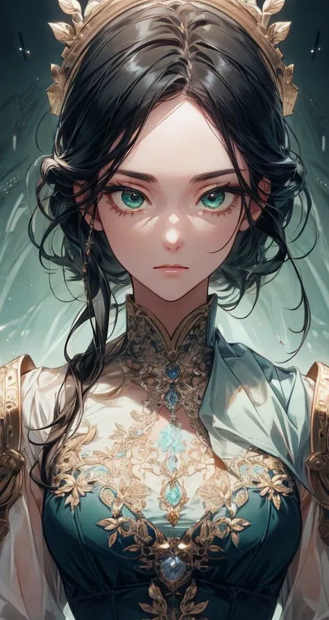 (Extremely Delicate and Beautiful:1.2), 8K ,(Masterpiece:1.0),(best_quality:1.0), 1girl, mature woman, complex details, enlarged textures, complex details, finely detailed eyes and detailed face, intricate details, black hair, (closed mouth), perfect  blue...