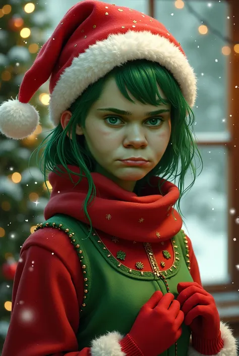 Make her green with Christmas clothes 