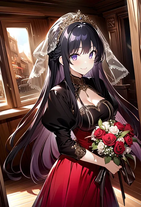   top quality 、 super detailed 、  Shirahu Panties  、Ultra-high-definition CG、８k size wallpaper、 production art、  light novel illustration with beer in hand 、（１ Girl Standing in Front of a Mirror  )、  Ryuuzouji Akane 、 long hair, bangs,  black hair,  purple...