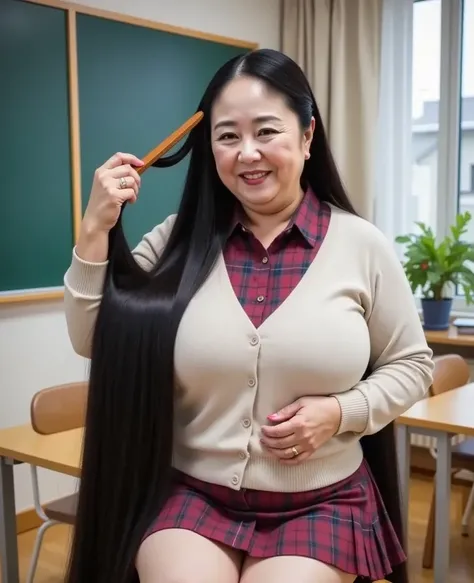 8k,Highest quality, masterpiece, Ultra-high resolution,(masterpiece:1.6, Highest quality), Intricate details, 1 female, Middle-aged woman in her 50s, japanese, full body, top of head, ((Absurdly Long hair:1.5)),(jet Black Hair), ((forehead:1.5)), ((Extreme...