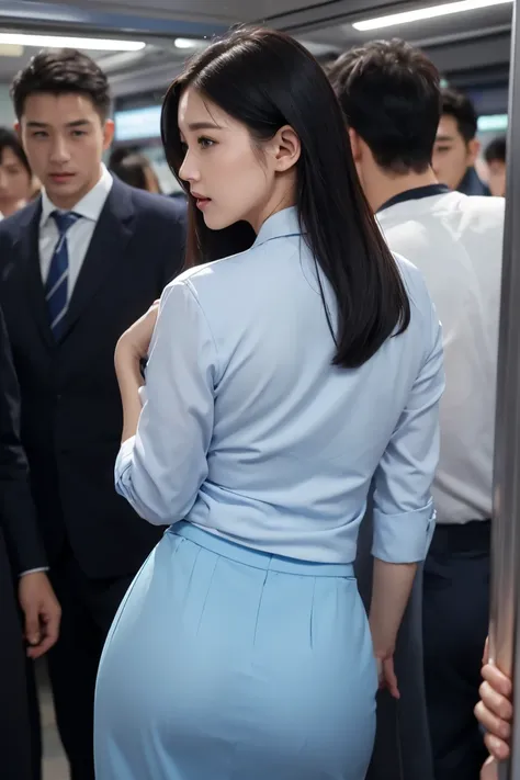 (( white shirt))、 (( light blue skirt ))、 ((office lady uniform ))、 J-cup large breasts、Beautifully shaped breasts、slender、 Outstanding Style 、Tight tops、Open chest、Emphasizes the fullness of the chest、Cleavage、Beautifully shaped breasts 、Open chest、Breast...