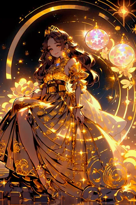 ((Masterpiece)) ((Detailed, Best quality)) ((Colorful)) Science fantasy intergalactic battle arena background. Science fantasy princess, princess from the future, fantasy princess, royalty. The princess is wearing a (hanfu-inspired fantasy dress adorned wi...