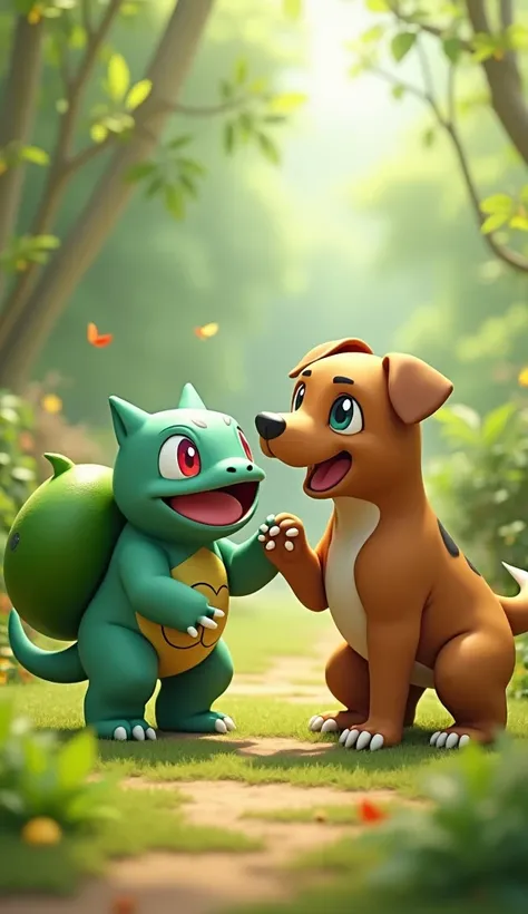 Bulbasaur and Pitbull dog together 