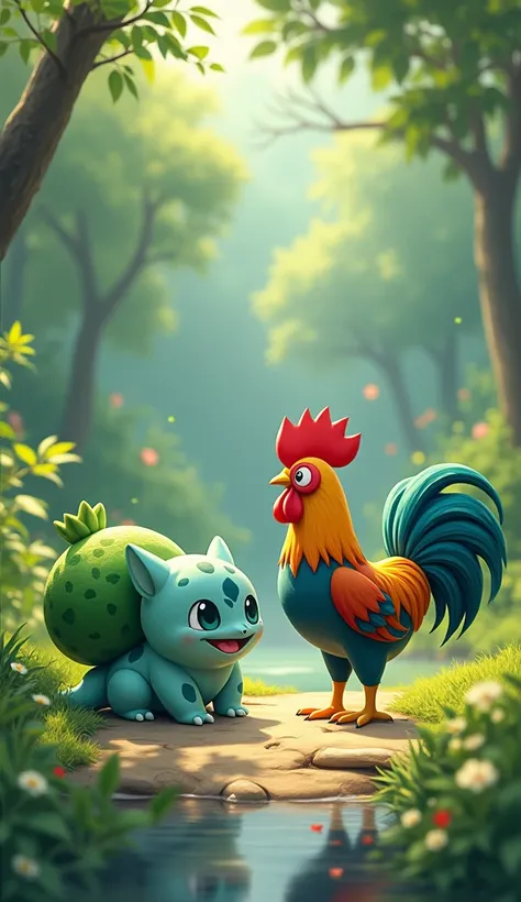 Bulbasaur and rooster together 