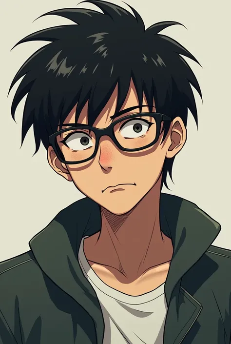 Anime, nerd, black Hair, man, ugly, Lookism style 