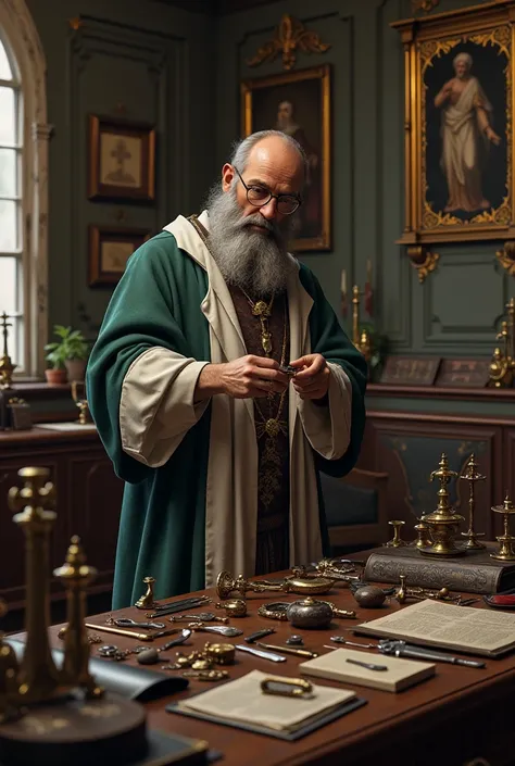 physician in  prioress  house with his instruments