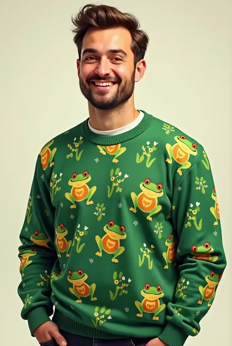 Man wearing frog-print sweater