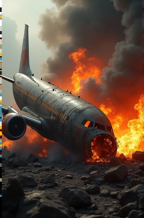 A crashed airplane with fire like after crashing scene of airplane