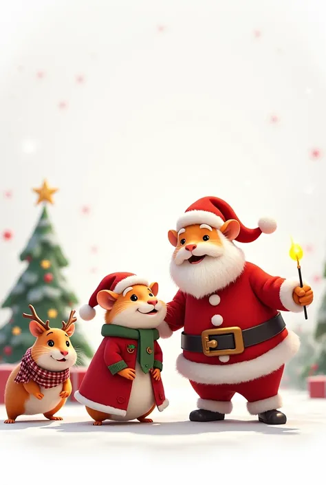 Cuy Christmas animated white background, with Santa Claus and Mother Claus and a reindeer