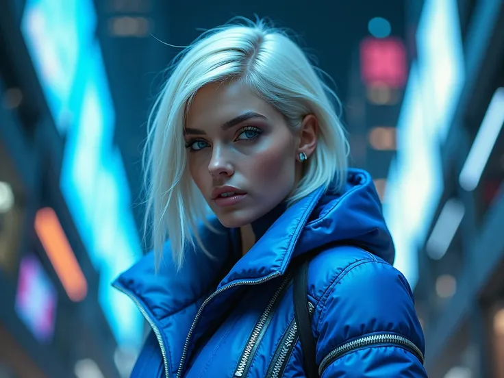  Cyber blonde woman wearing BLUE clothes 1       