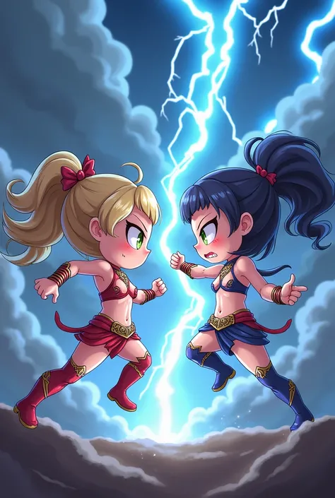 Two thunder god woman  chibi  battle  underwear  abs