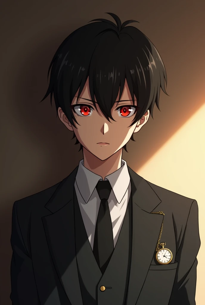  Noan Sasaki is an anime character shrouded in mystery and intensity .  His red eyes with vertical blinds shine embers ,  transmitting an air of power and absolute control . black hair , smooth and well-groomed,  complements his impeccable figure .  He wea...