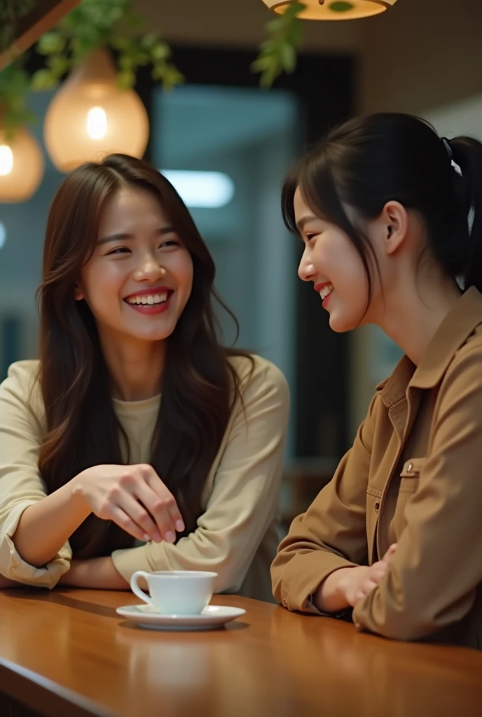  Video
Middle shot of Ji-min and Soo-hyun at the bar ,  laughing while Ji-min accidentally spills some coffee on the table. Soo-hyun watches her amused .
	 • Details :
	 • Ji-min blushes and laughs nervously as she cleans up the mess .
	 • Soo-hyun smiles ...