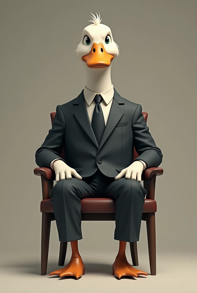 Duck in a serious suit sitting on the chair