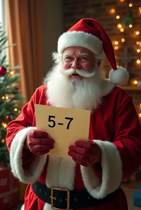 Aroused Santa Claus with a paper in his hands written with : 5,7"