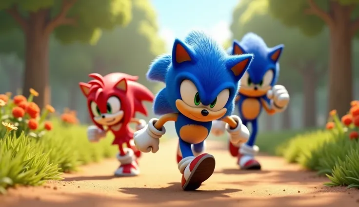 Make Sonics son running in front and his parents in the back 