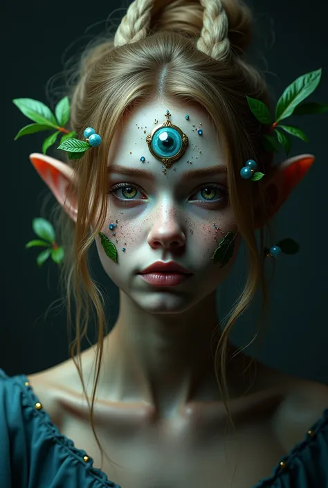 Surrealistic portrait: Create a portrait of a character by mixing realistic and surreal elements. For example, you can combine the human face with elements of animals, plants or inanimate objects.front focus), (in the dark:1.6), portrait, fantasy art, real...