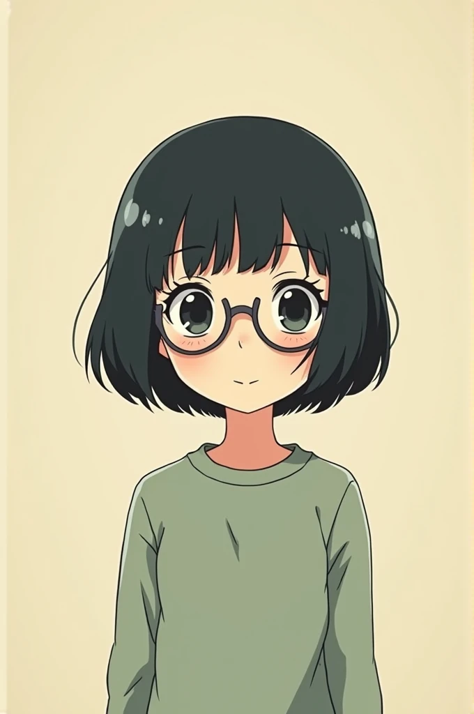 a young girl woth black short hair wearing eye glasses in anime showa style