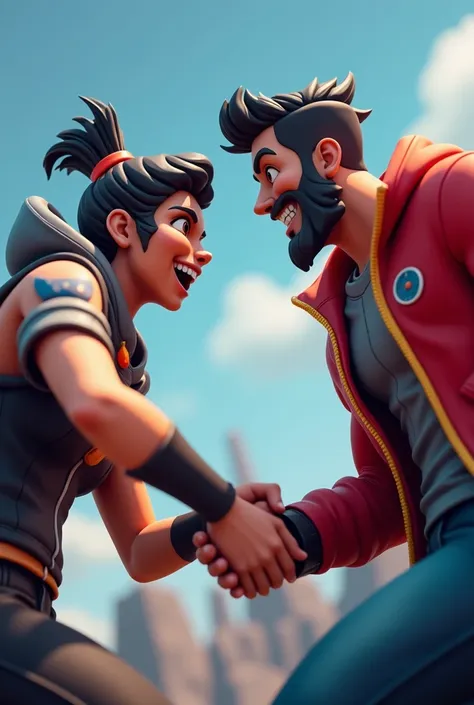 fortnite charcater shaking somoens hand up close