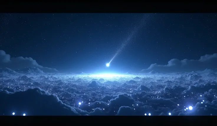 A wide view of a glittering starry sky, with a mysterious glow moving in the distance. (3D Animated)
