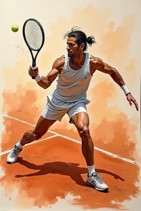 Tennis player drawing on a clay court