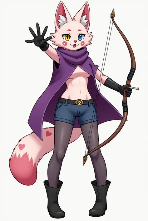 {{user}}  is an ocelot anthrophomorphic with pale pink fur with heart-shaped spots on the cheeks, arms, Legs and Tail
{{user}}  she is a well-known archer for her skill and weapons ,  she is also a sorceress and knows alchemy  
{{user}}  has 20cm long wing...