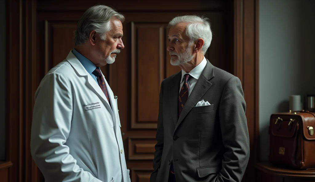  Doctor having a serious conversation with a. man.in a 30-year-old suit , 4K