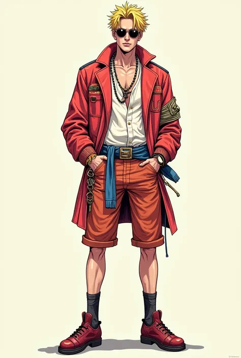  no background　 full body standing picture　 full body illustration　male　Frivolous　Yakuza　Flashy clothing　 slender　Blonde　Short Hair　Summer clothes