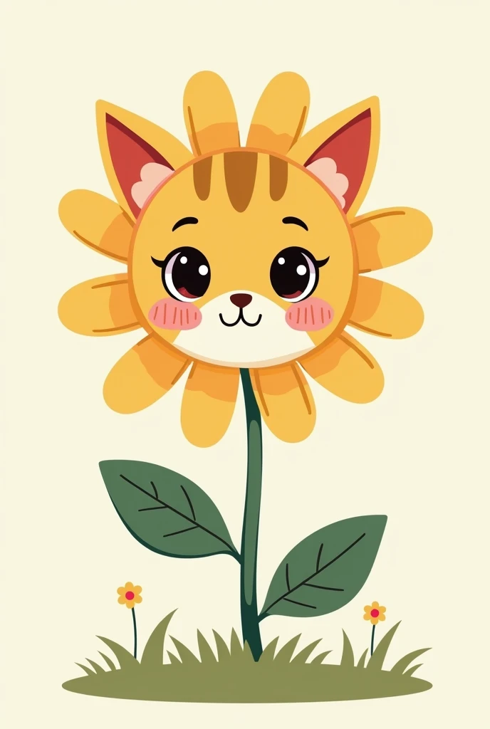 Simple cartoon style daisy flower with cat face