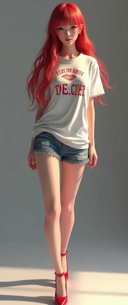 (Shinji (Asuka), Photo realistic style CG, Full body image with the appearance of a girl wearing high heels, containing a full-body close-up of a foot wearing heels , top quality , super detailed ,Shoe shape that presents the best leg line with a pointed h...