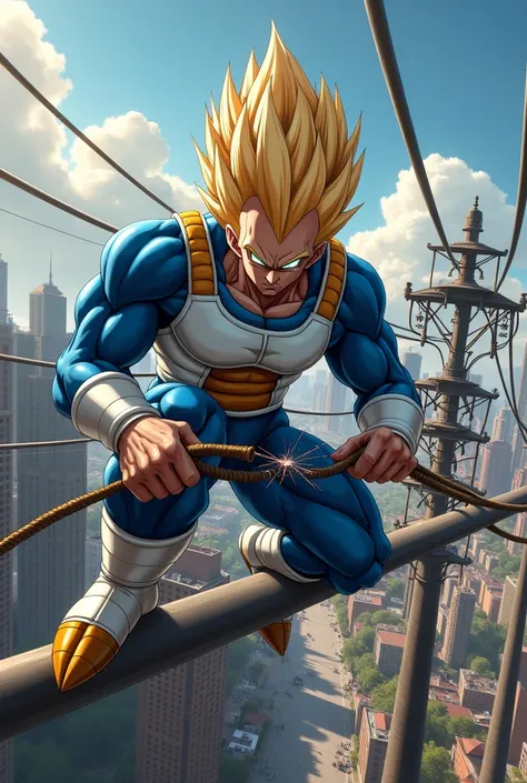 vegeta working in the power lines